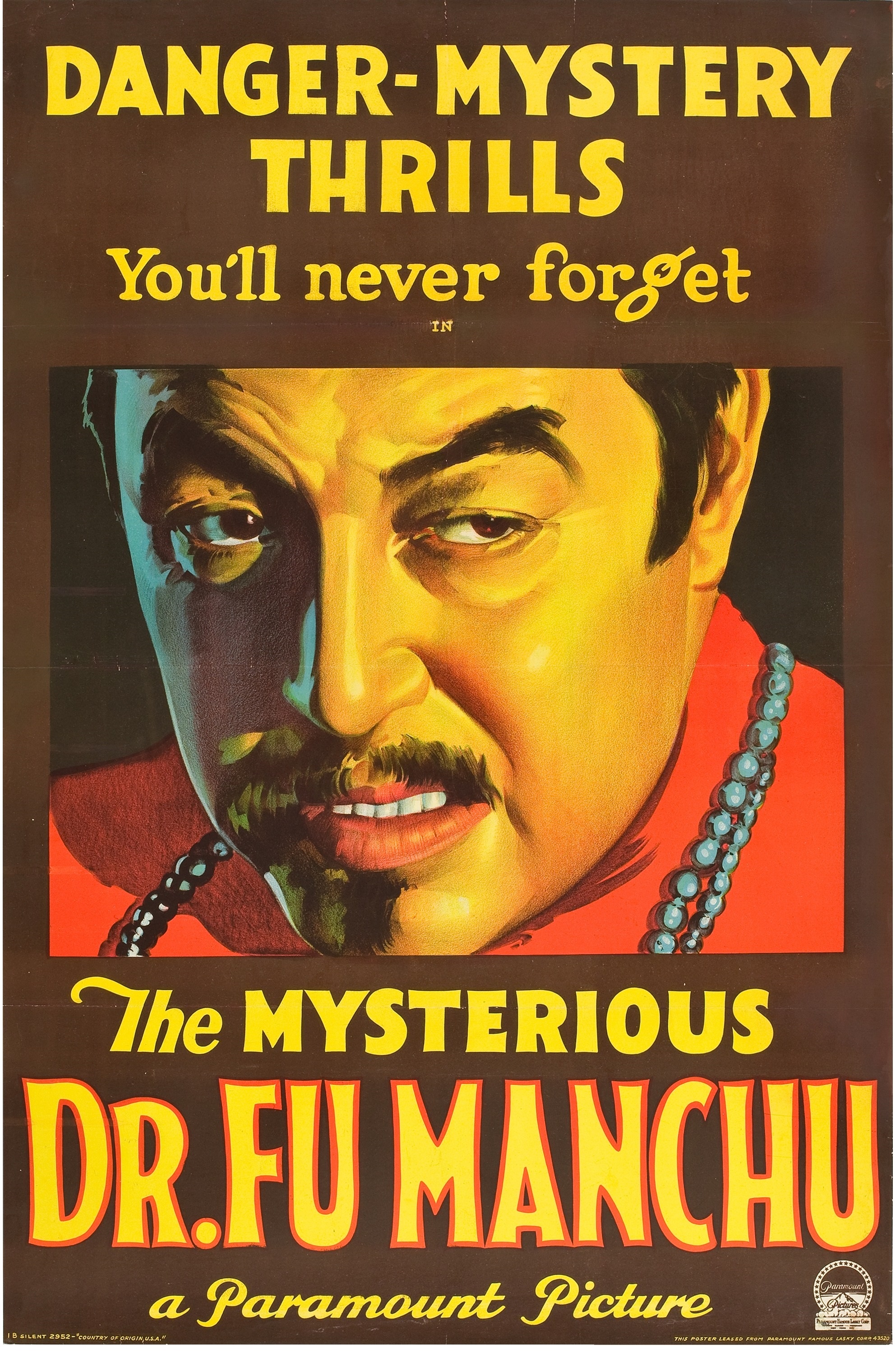 The Mysterious Dr. Fu Manchu 1929 film release poster