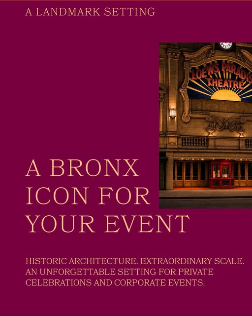 Paradise event announcement with the theater façade