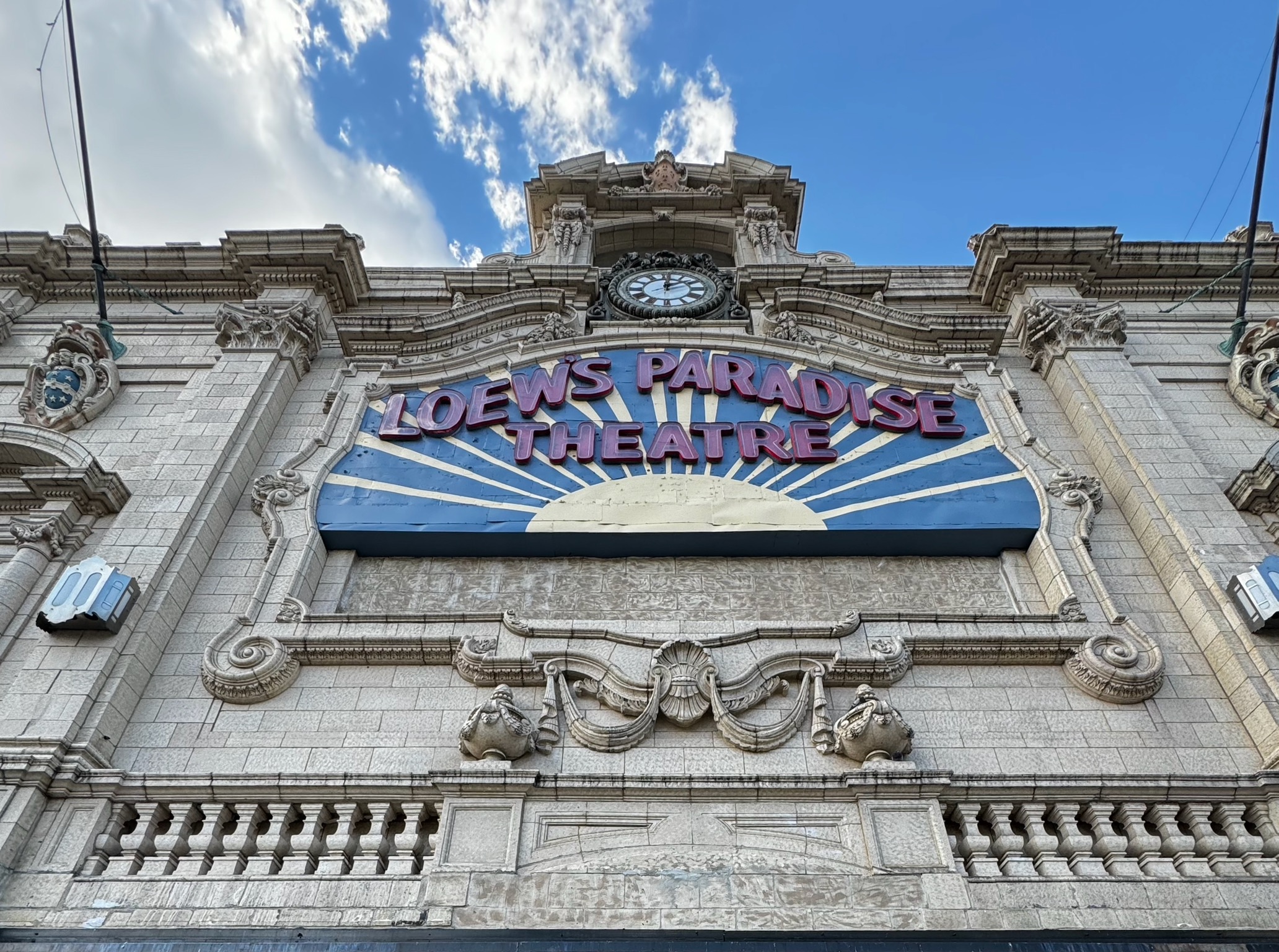 The Loew’s Paradise Theatre sign on the Grand Concourse